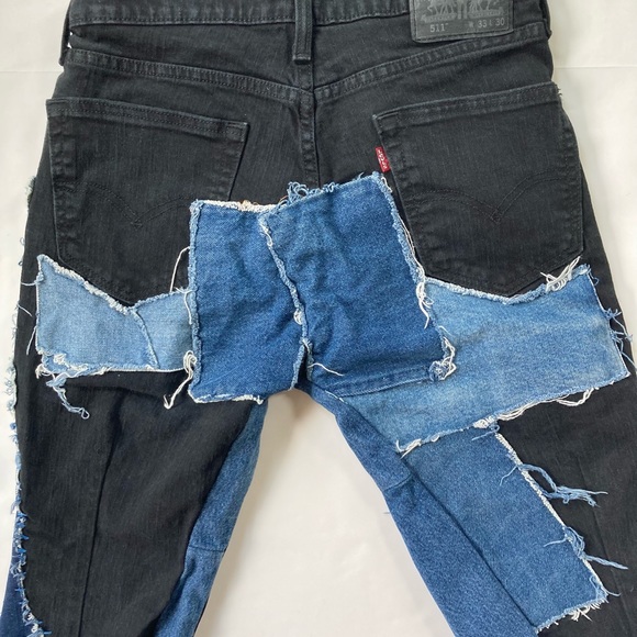 CUSTOM LEVI’s Deconstructed Patchwork Jeans Denim Shorts - Picture 11 of 11